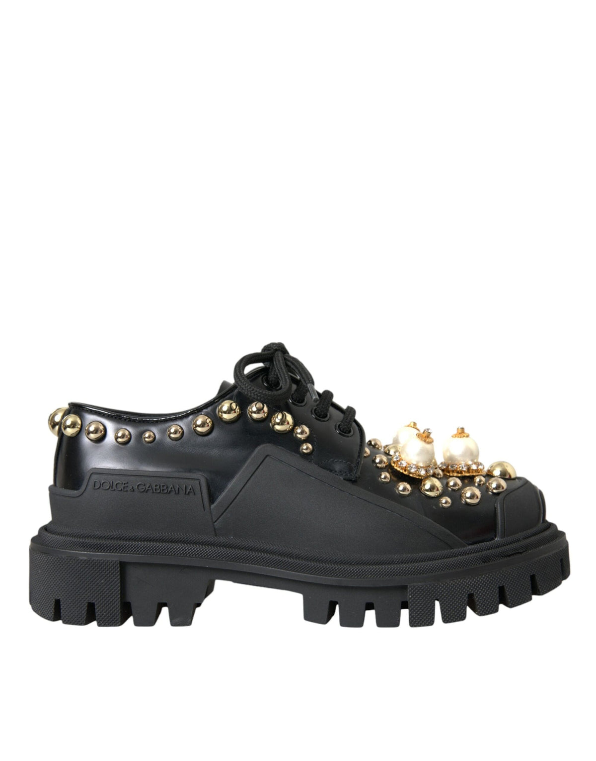 Zapatos Derby de trekking de piel negra con adornos de Dolce &amp; Gabbana