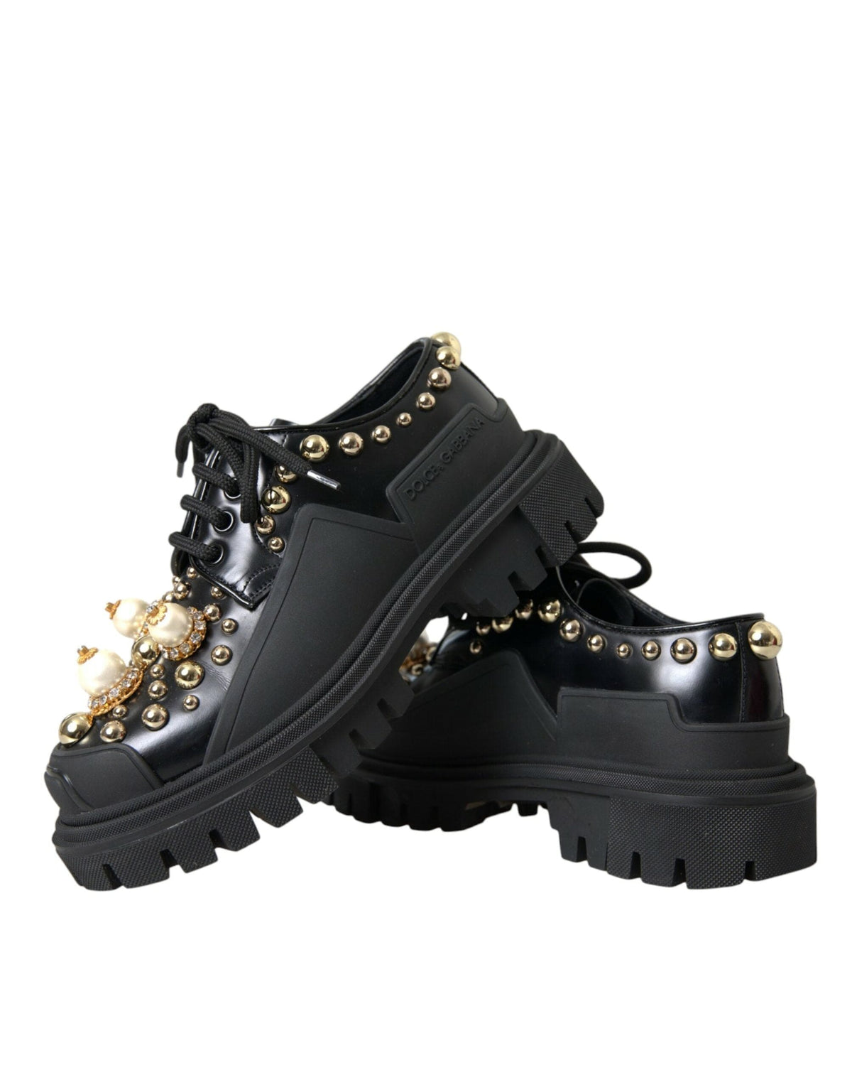 Zapatos Derby de trekking de piel negra con adornos de Dolce &amp; Gabbana