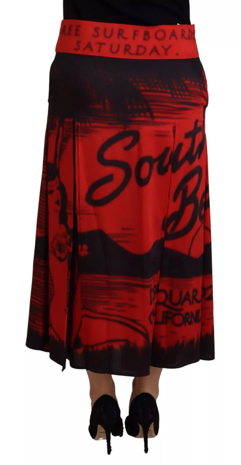 Jupe mi-longue plissée taille haute à imprimé rouge Dsquared²