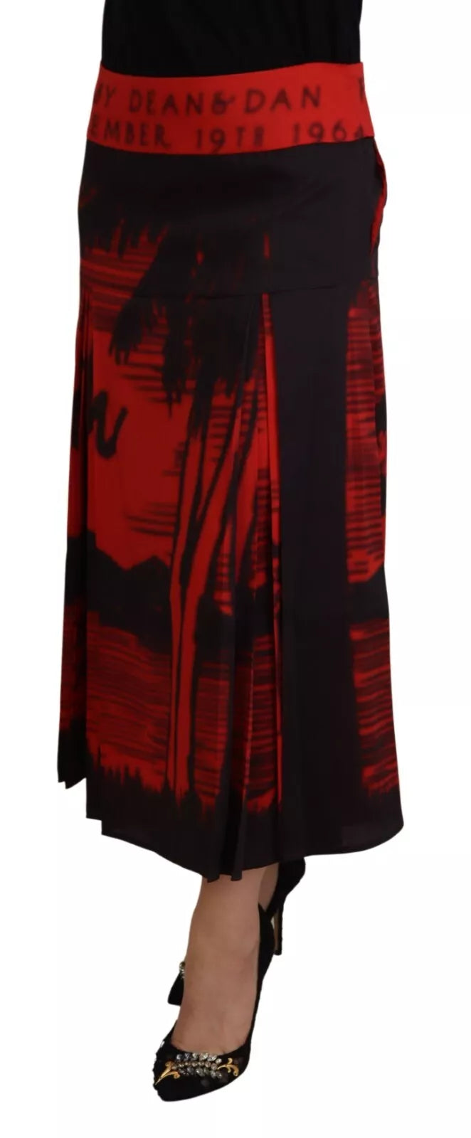 Jupe mi-longue plissée taille haute à imprimé rouge Dsquared²