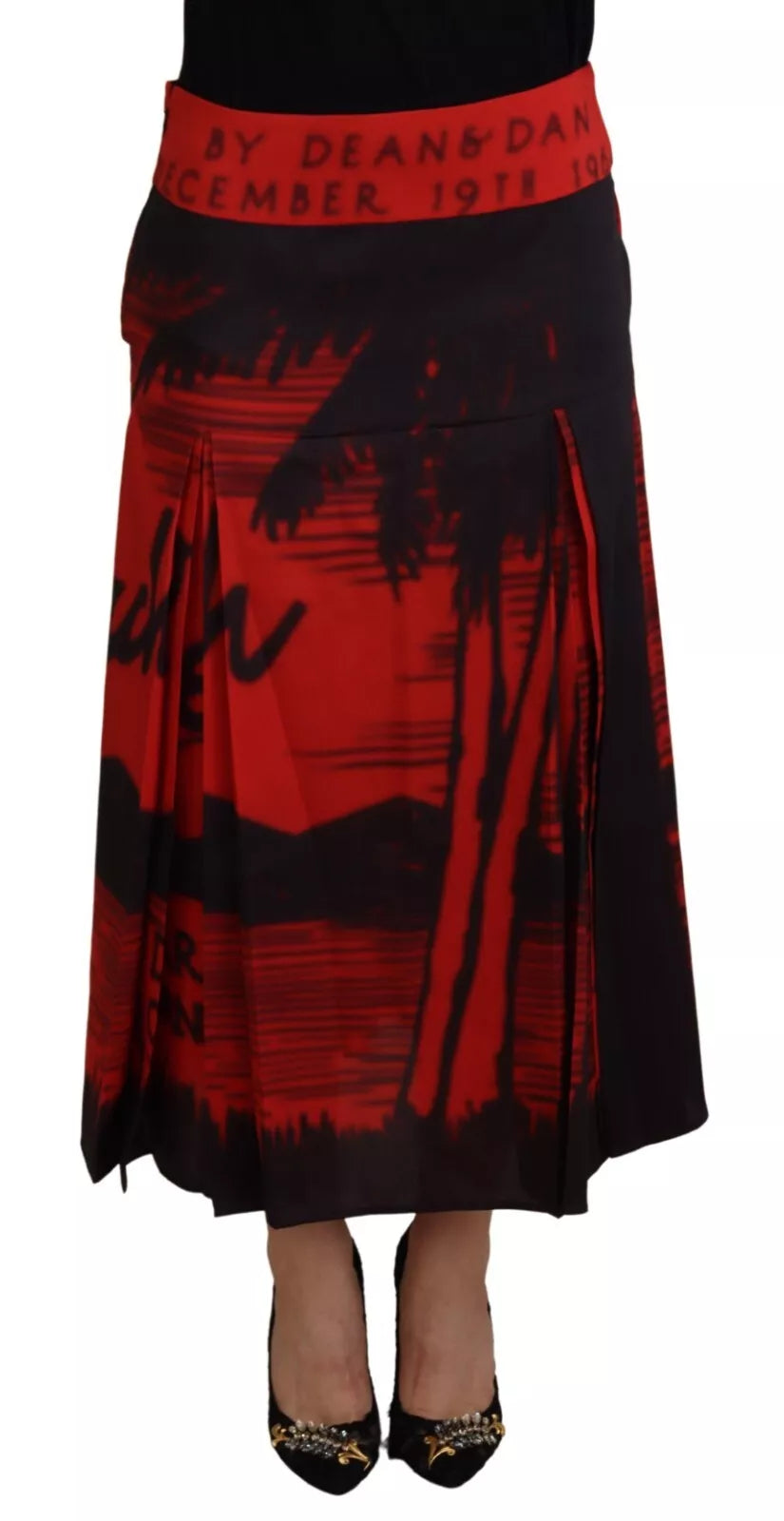 Jupe mi-longue plissée taille haute à imprimé rouge Dsquared²