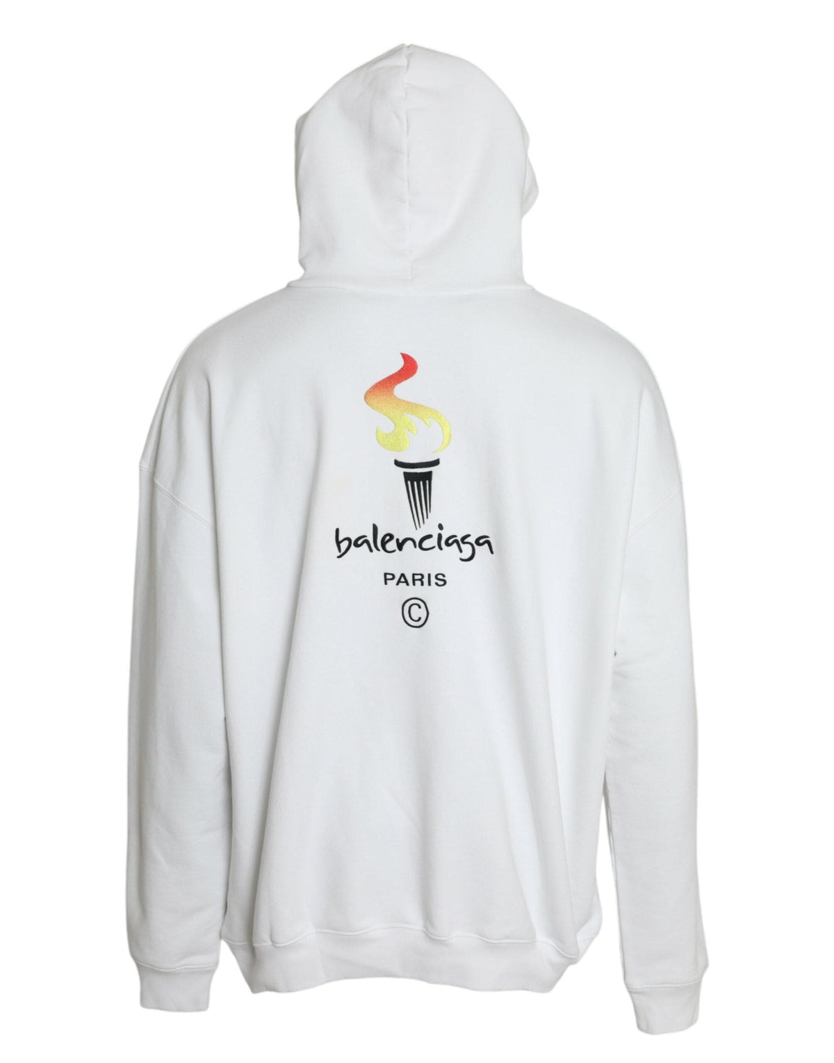 Pull-over à capuche avec logo en coton blanc Balenciaga