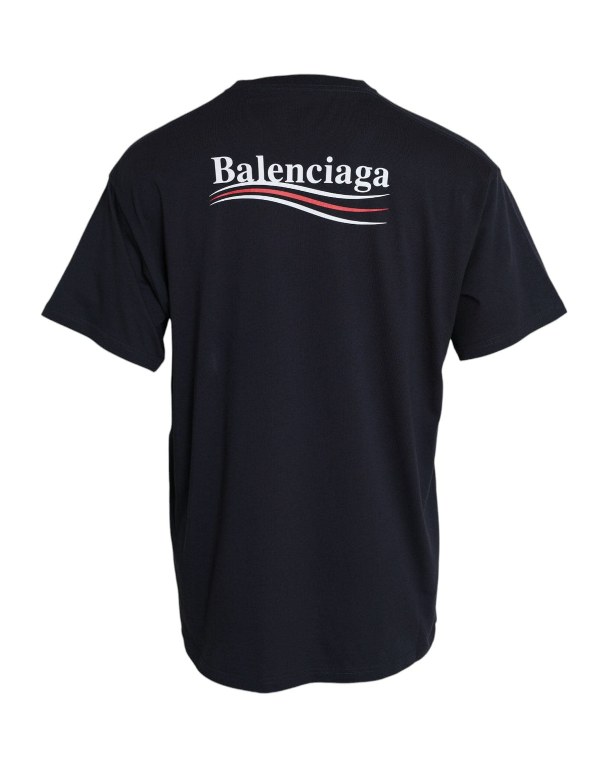 Camiseta de manga corta con cuello redondo y logotipo de algodón azul oscuro de Balenciaga