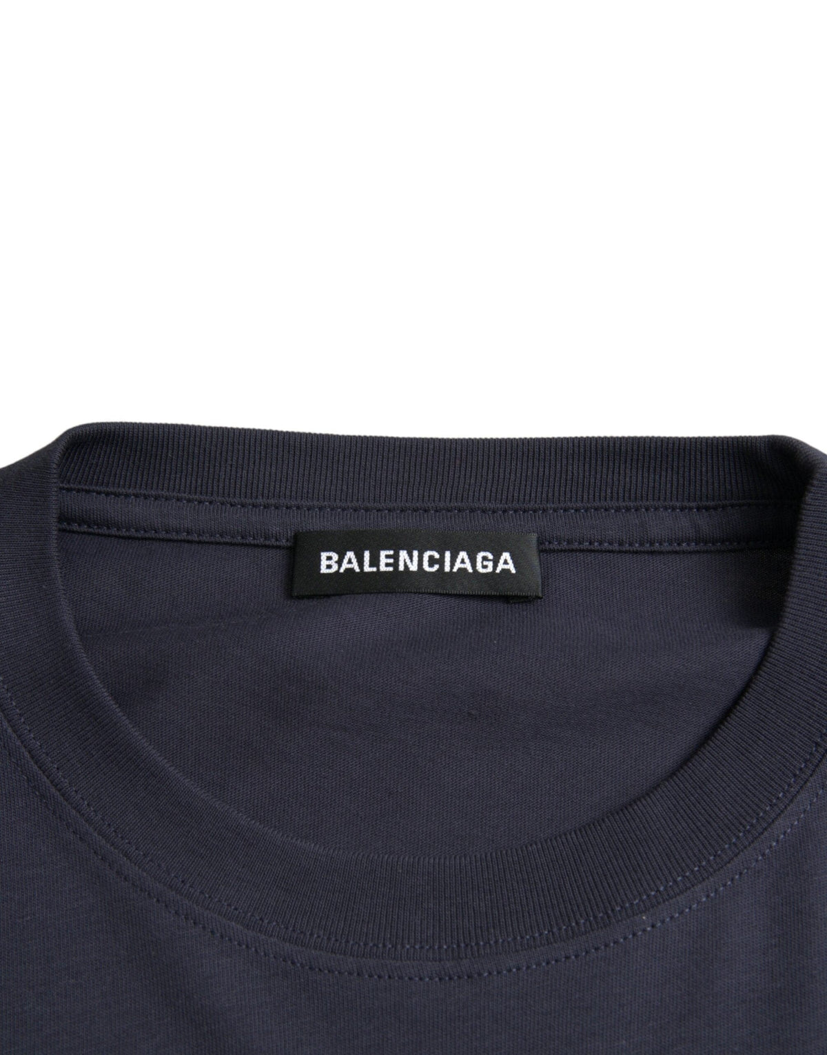 Camiseta de manga corta con cuello redondo y logotipo de algodón azul oscuro de Balenciaga