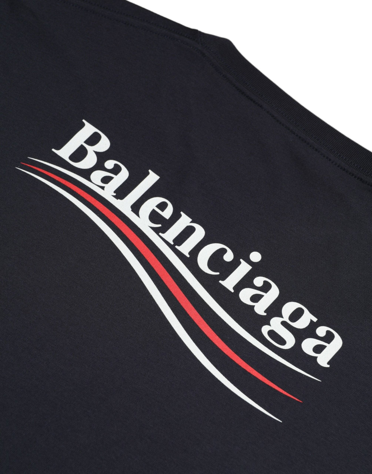 Camiseta de manga corta con cuello redondo y logotipo de algodón azul oscuro de Balenciaga