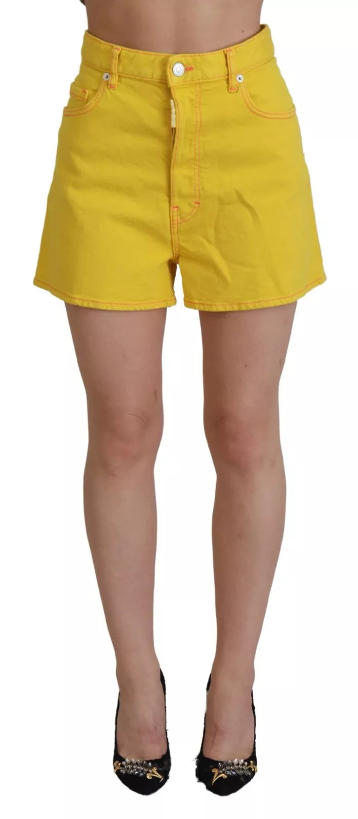 Pantalones cortos holgados de cintura alta de algodón amarillo Dsquared² para mujer