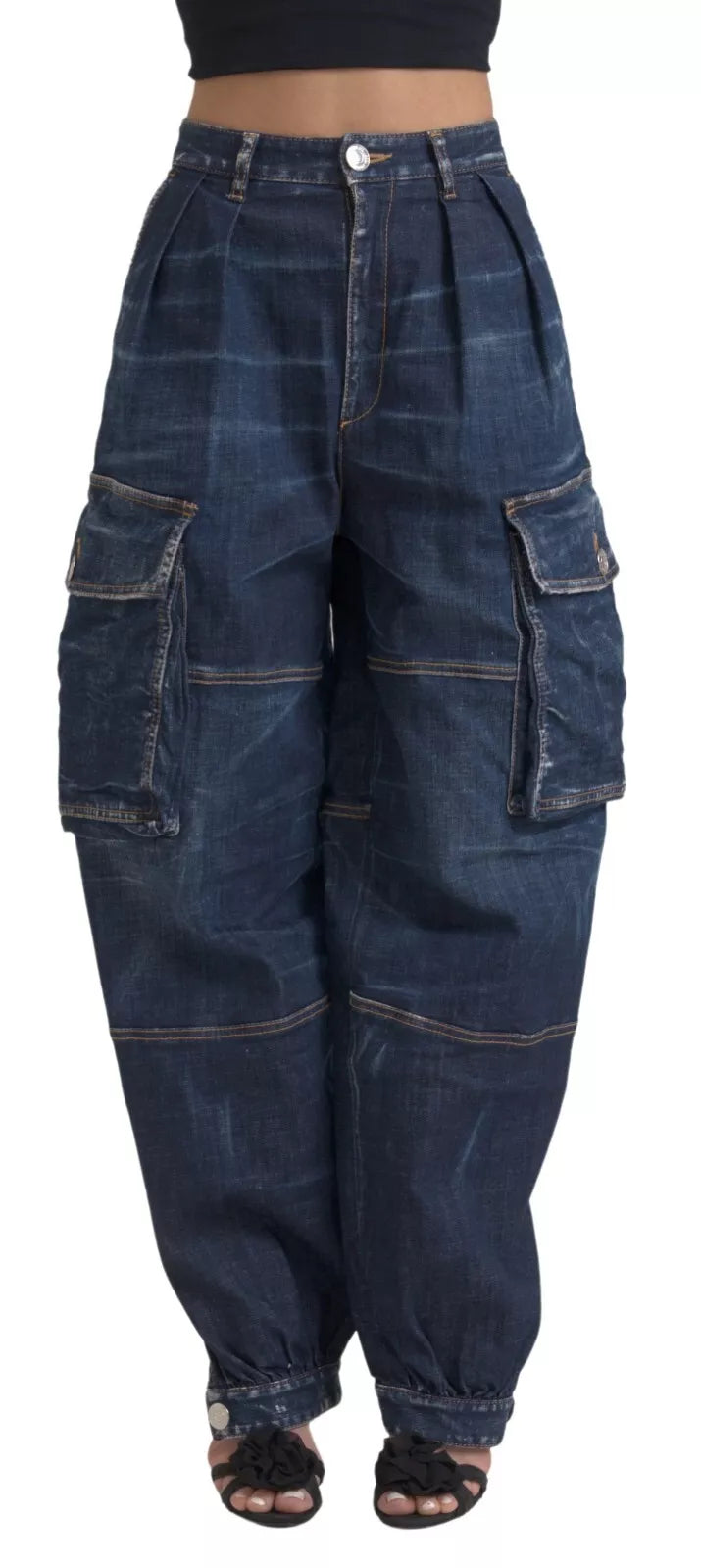 Jean baggy cargo en coton bleu taille haute Dsquared²