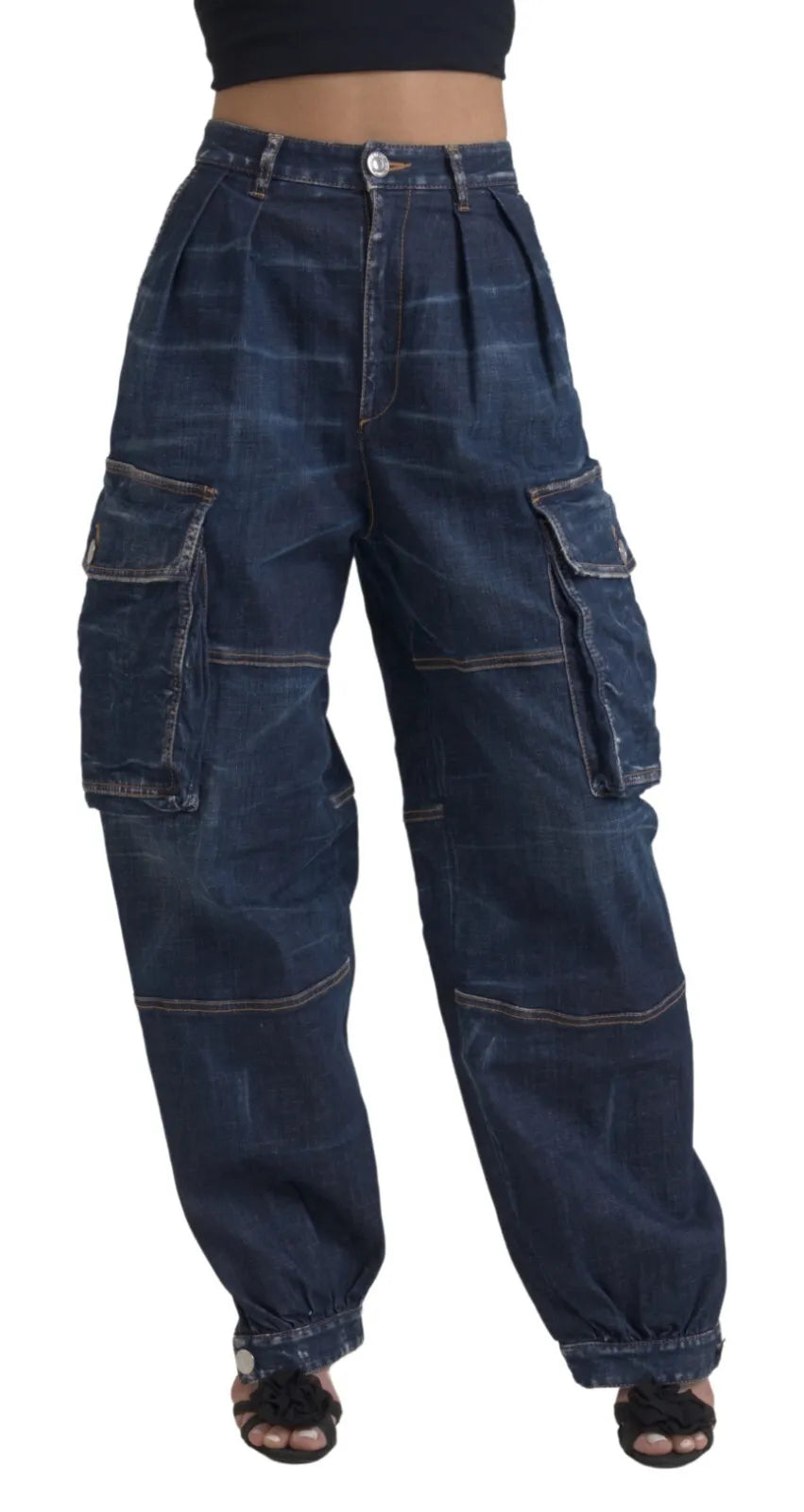 Jean baggy cargo en coton bleu taille haute Dsquared²