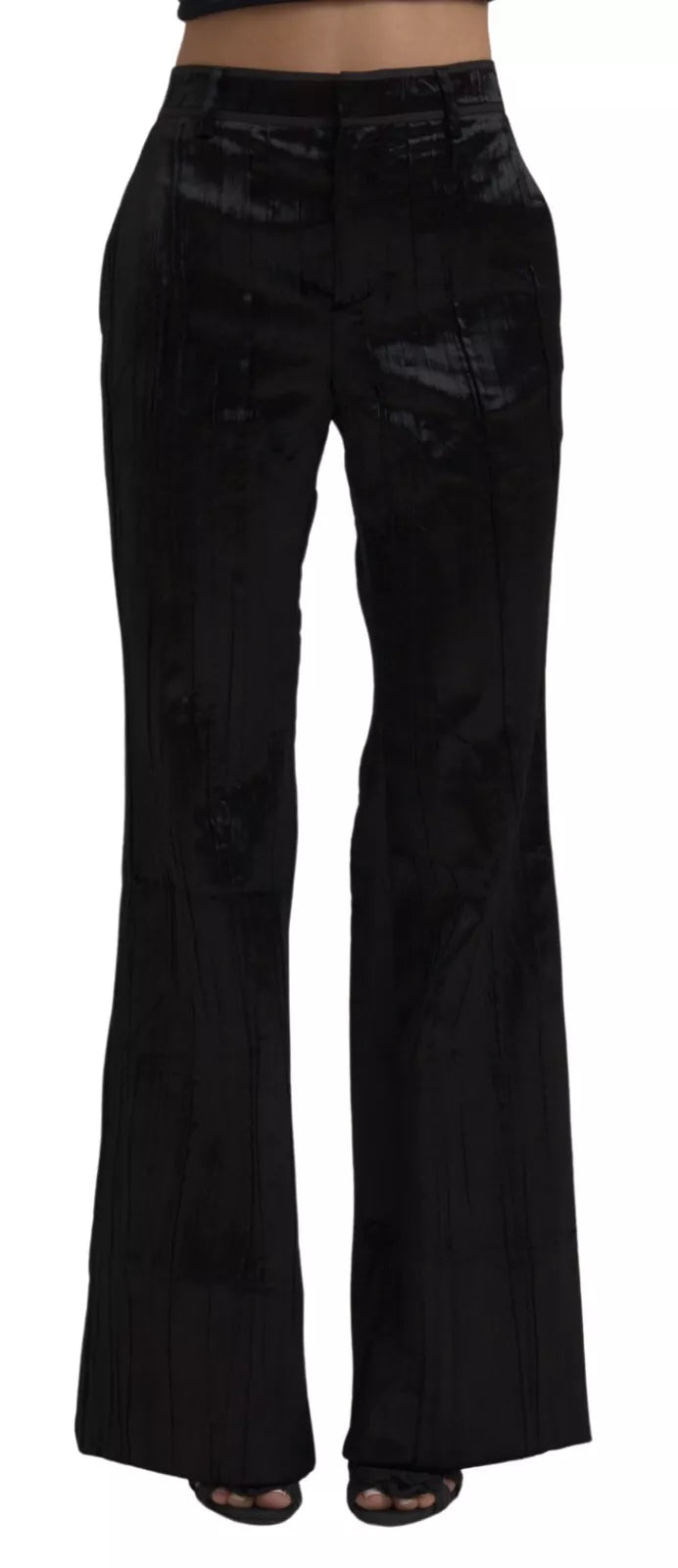 Pantalon taille haute super évasé en viscose noire Dsquared²