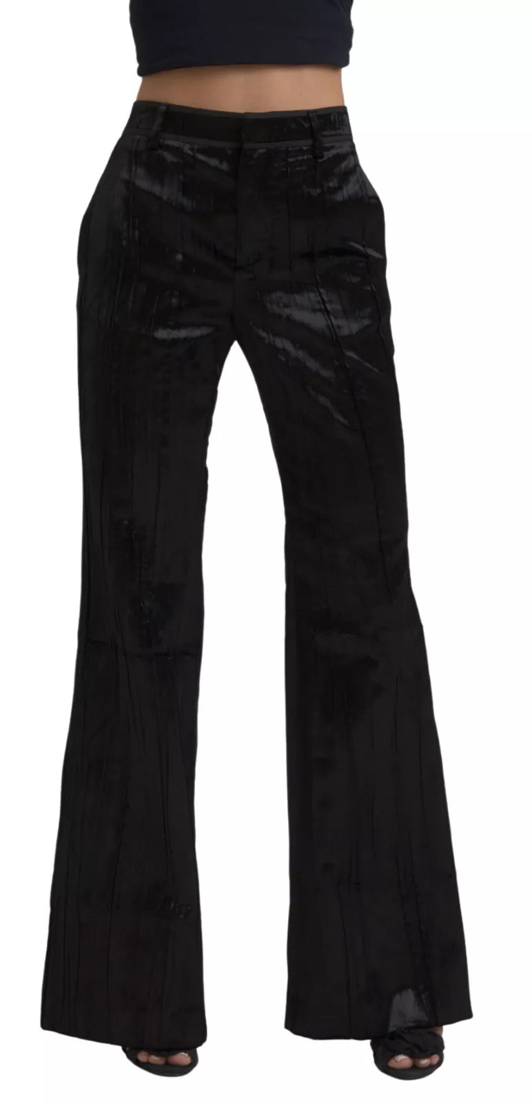 Pantalon taille haute super évasé en viscose noire Dsquared²