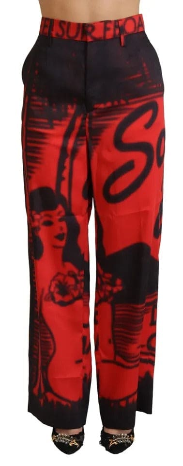 Pantalones rectos de cintura alta con estampado rojo de Dsquared²