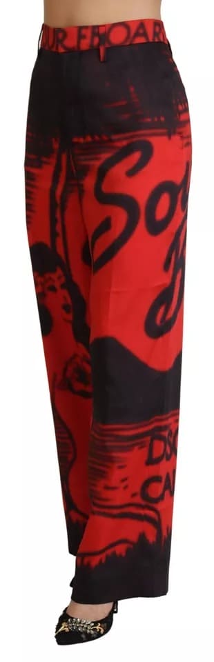 Pantalones rectos de cintura alta con estampado rojo de Dsquared²