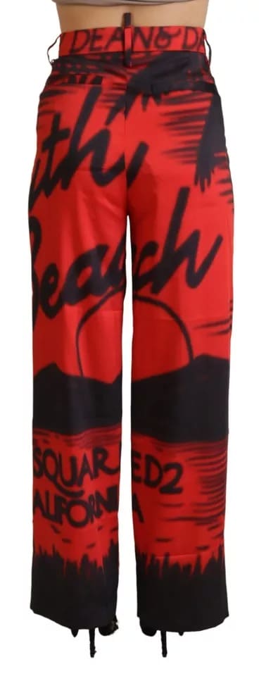 Pantalones rectos de cintura alta con estampado rojo de Dsquared²