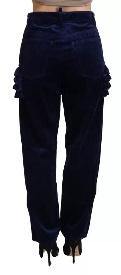 Pantalon taille haute en denim de coton bleu à volants Dsquared² Boston Fit