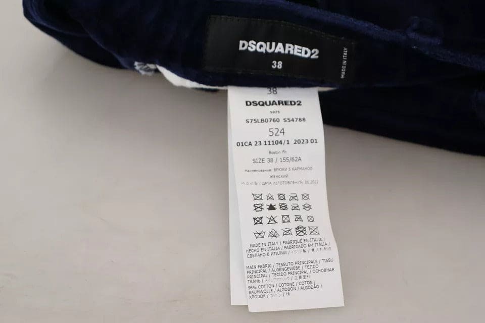 Pantalones de mezclilla de algodón con cintura alta y volantes azules de Dsquared²