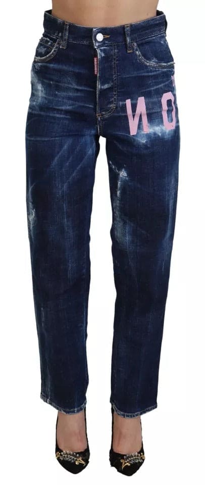 Jean droit taille haute Boston Icon bleu Dsquared²