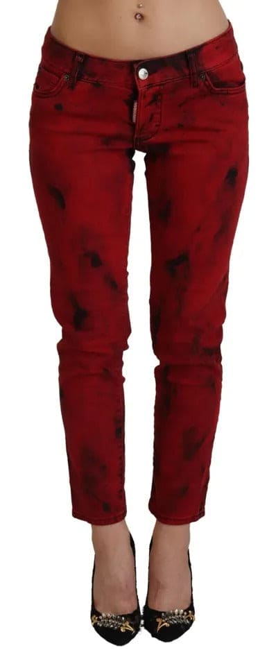 Pantalon skinny taille basse en coton stretch rouge Dsquared²