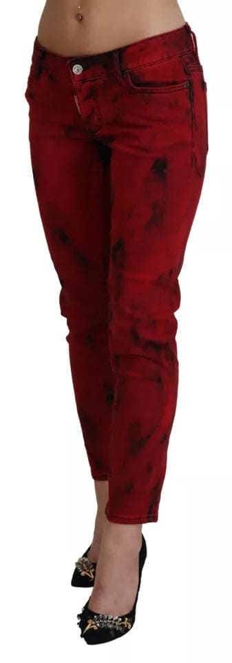 Pantalon skinny taille basse en coton stretch rouge Dsquared²