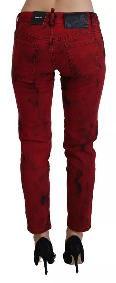 Pantalon skinny taille basse en coton stretch rouge Dsquared²