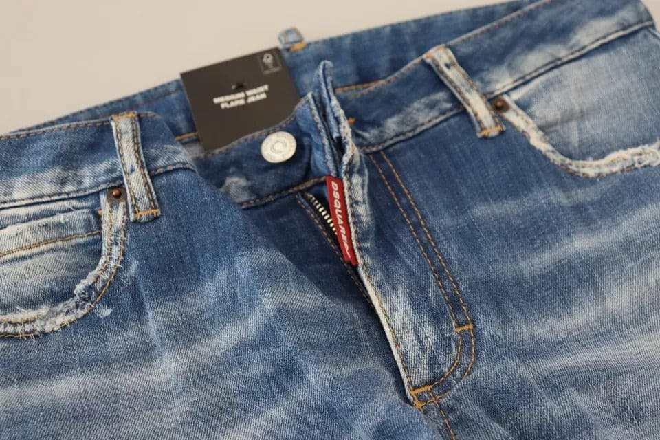 Jean évasé taille mi-haute en coton délavé bleu Dsquared²