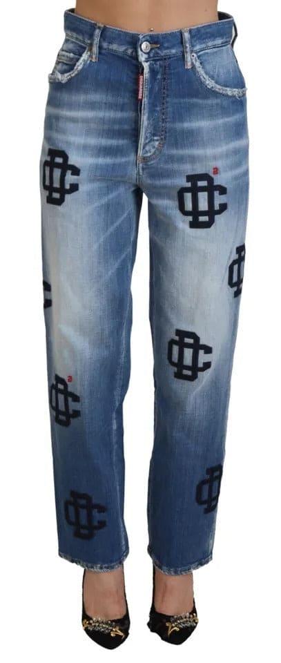 Jean droit taille haute délavé bleu Boston de Dsquared²