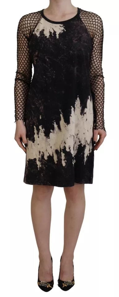 Robe droite en coton à manches longues et maille tie dye noire Dsquared²