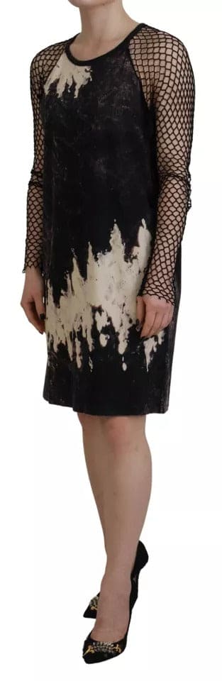 Robe droite en coton à manches longues et maille tie dye noire Dsquared²