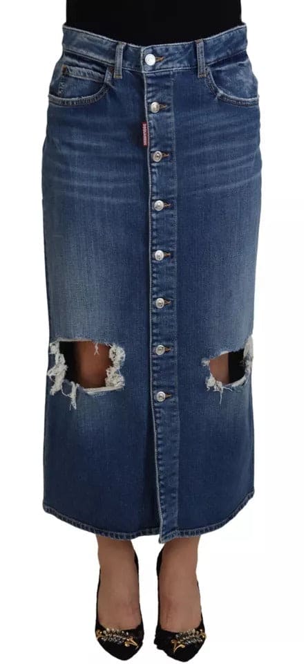 Jupe crayon taille haute en jean bleu effet usé Dsquared²