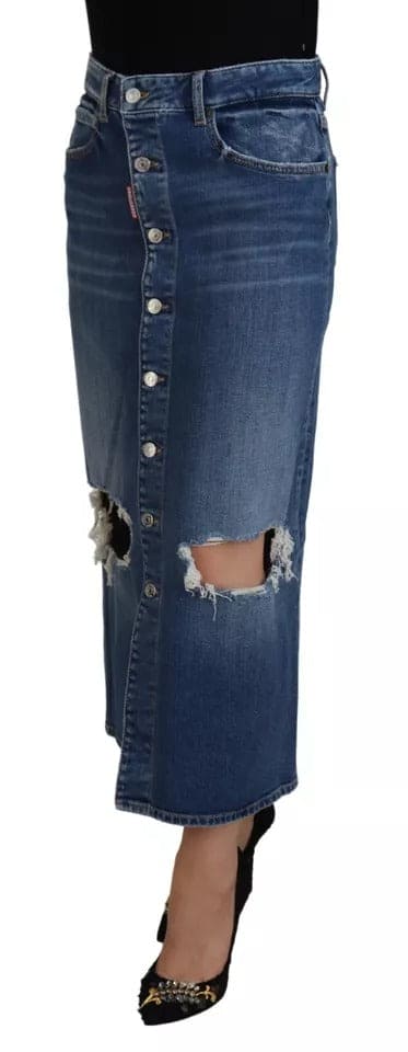 Jupe crayon taille haute en jean bleu effet usé Dsquared²