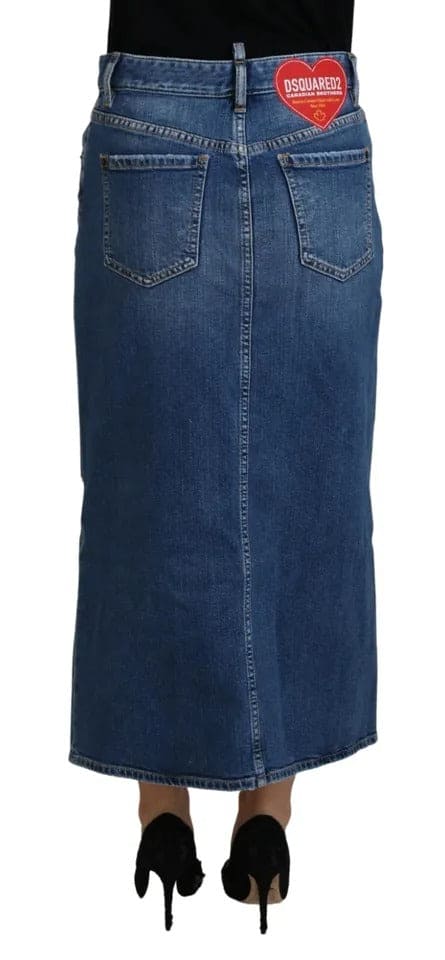 Jupe crayon taille haute en jean bleu effet usé Dsquared²