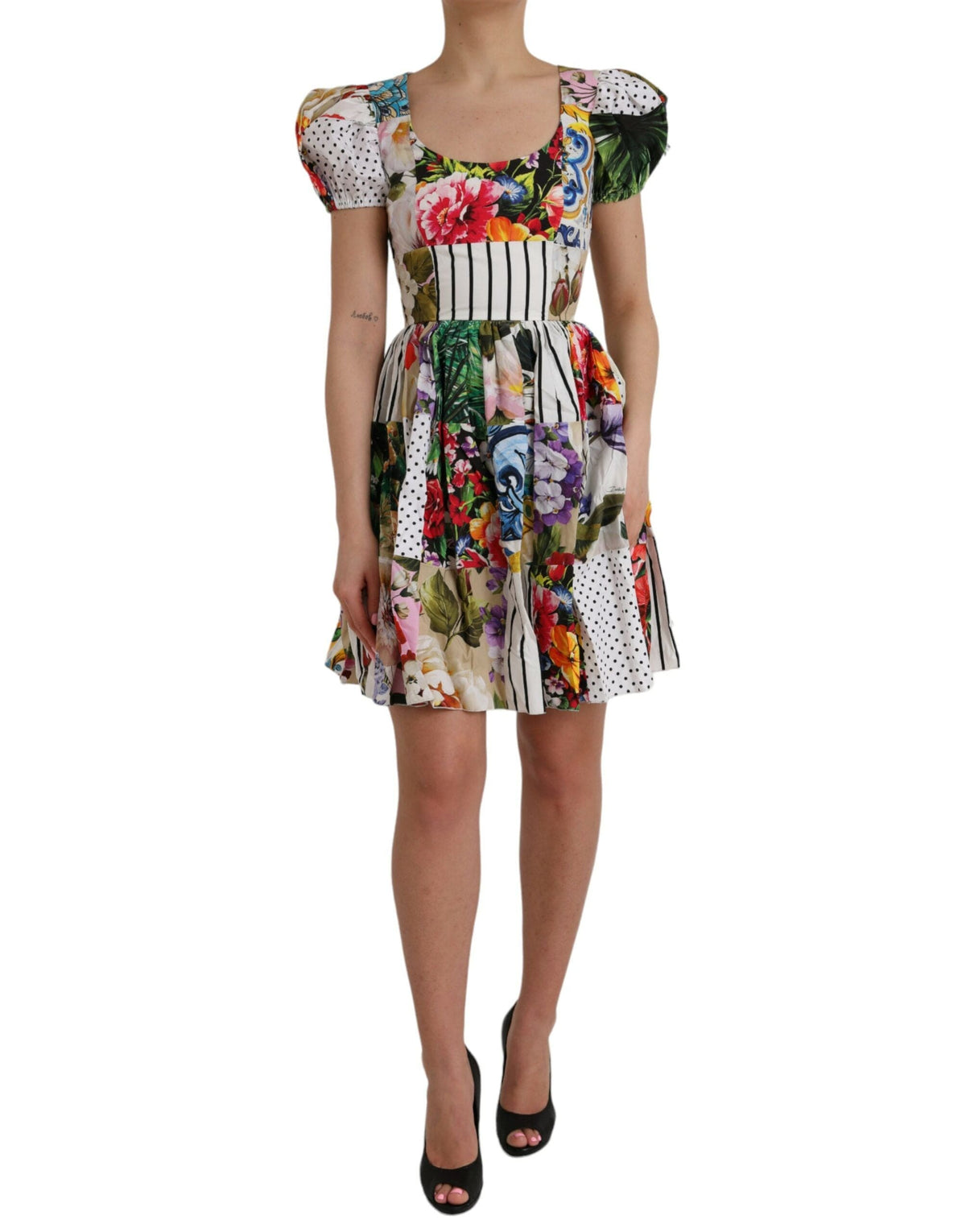 Robe courte Aline en coton patchwork multicolore Dolce &amp; Gabbana