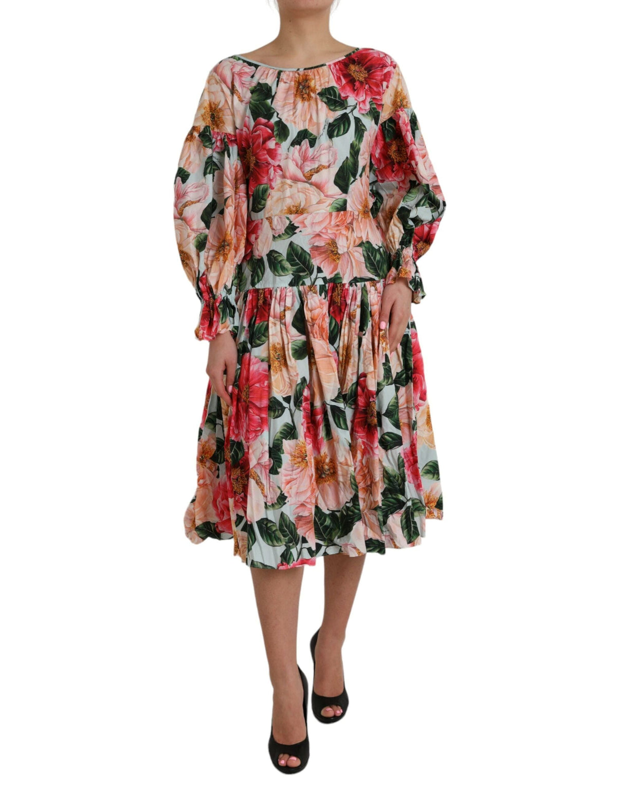 Robe plissée Aline en coton à fleurs multicolores Dolce &amp; Gabbana