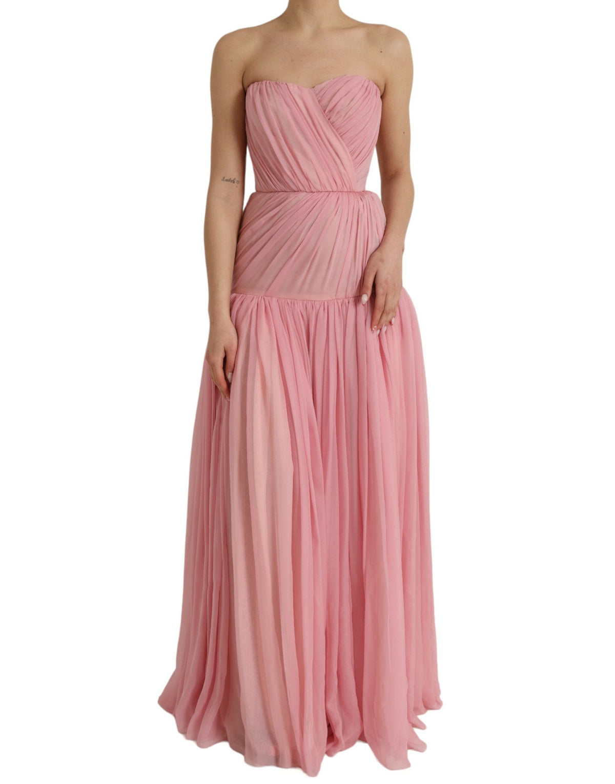 Robe longue trapèze bustier en soie rose Dolce &amp; Gabbana