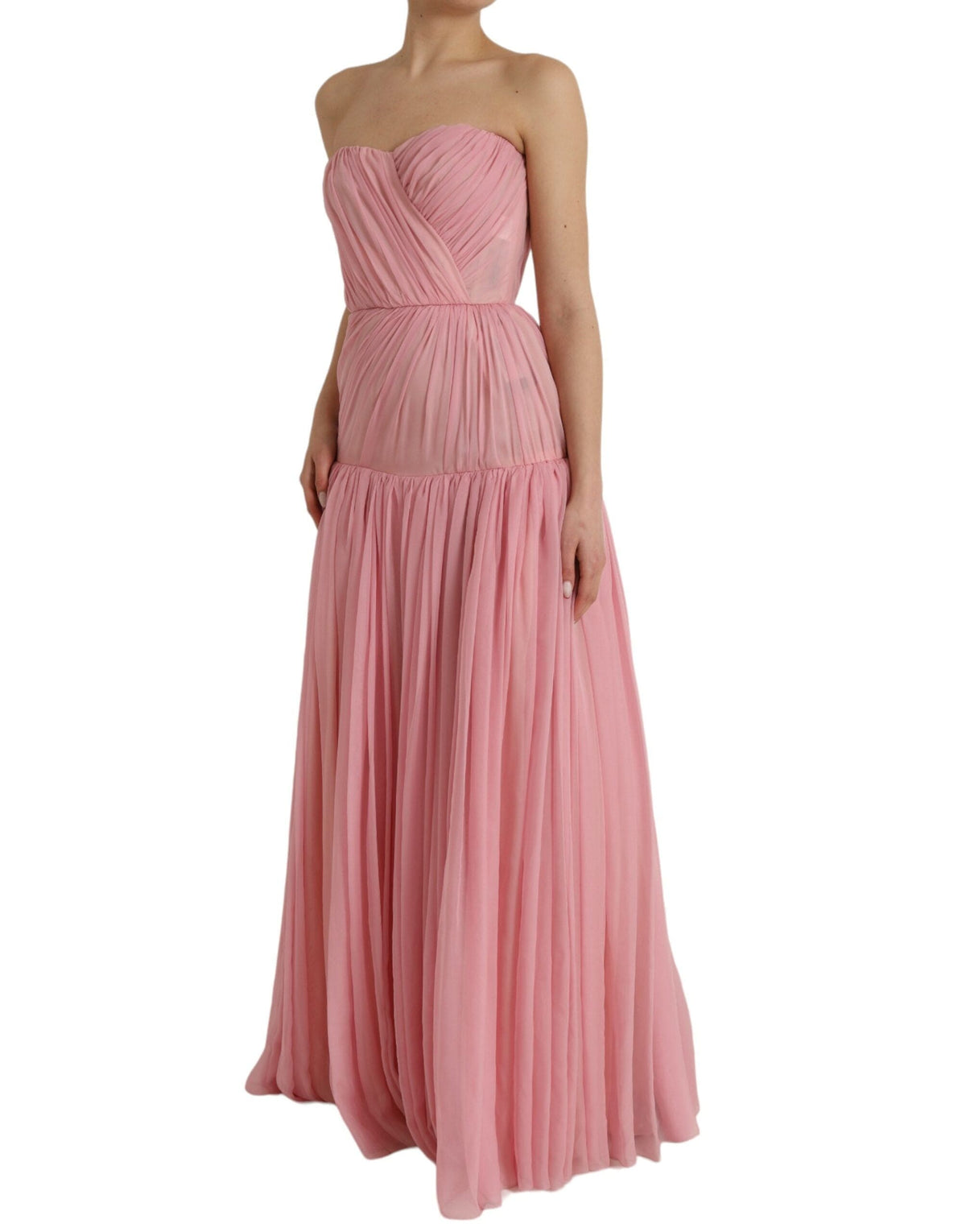 Robe longue trapèze bustier en soie rose Dolce &amp; Gabbana