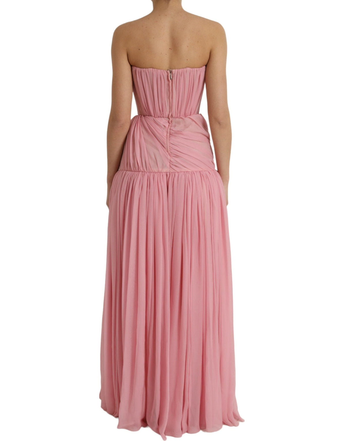 Robe longue trapèze bustier en soie rose Dolce &amp; Gabbana