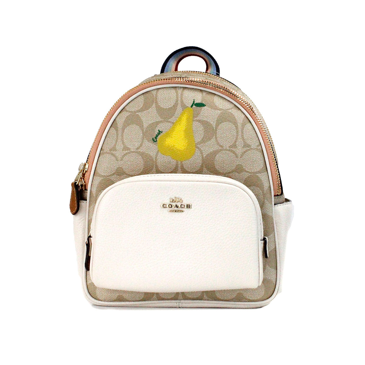 Sac à dos à bandoulière COACH Mini Court Signature Pear Motif Bookbag Chalk Taffy