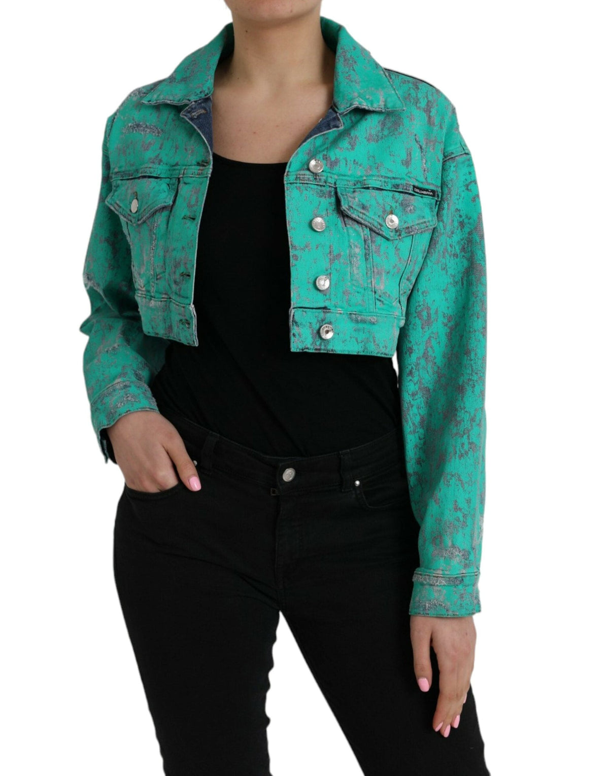 Veste courte en jean vert tie dye en coton Dolce &amp; Gabbana