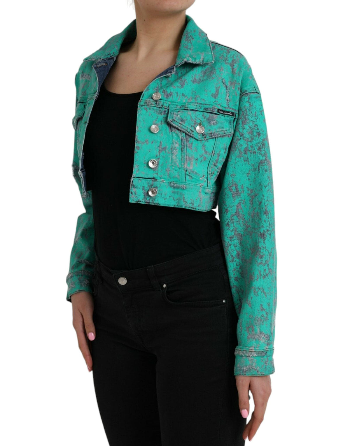 Veste courte en jean vert tie dye en coton Dolce &amp; Gabbana