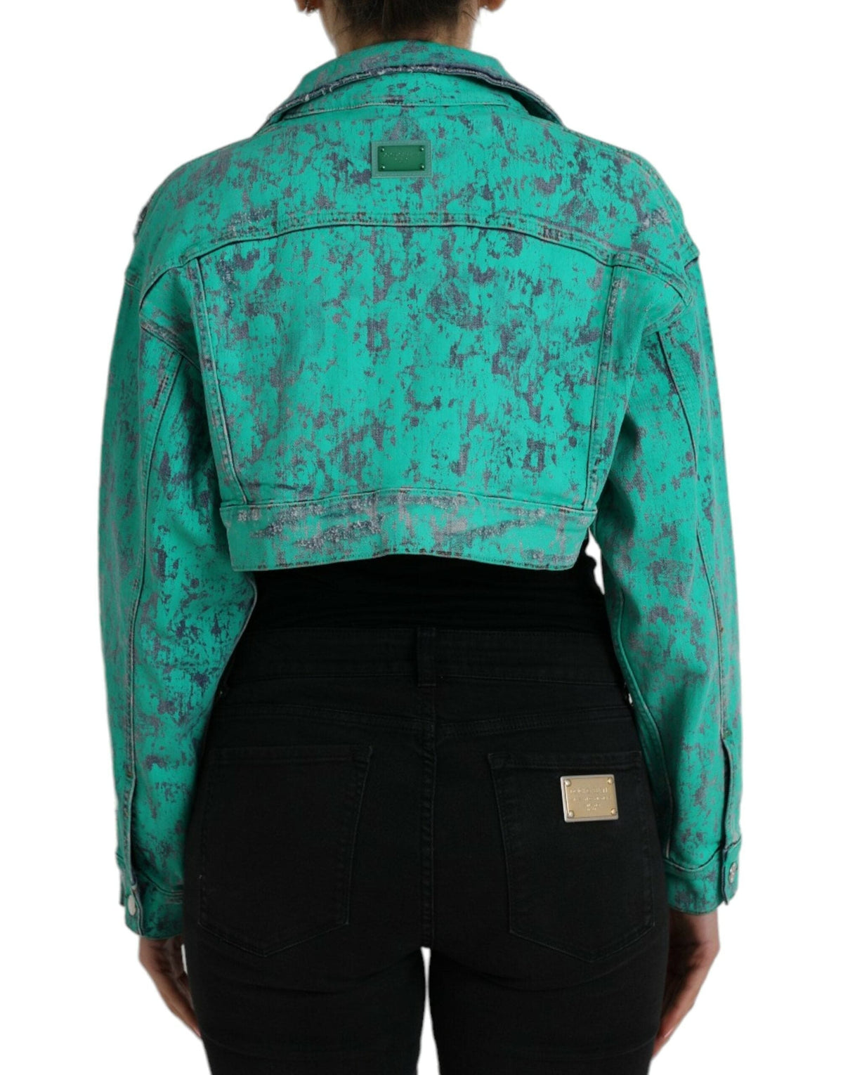 Veste courte en jean vert tie dye en coton Dolce &amp; Gabbana