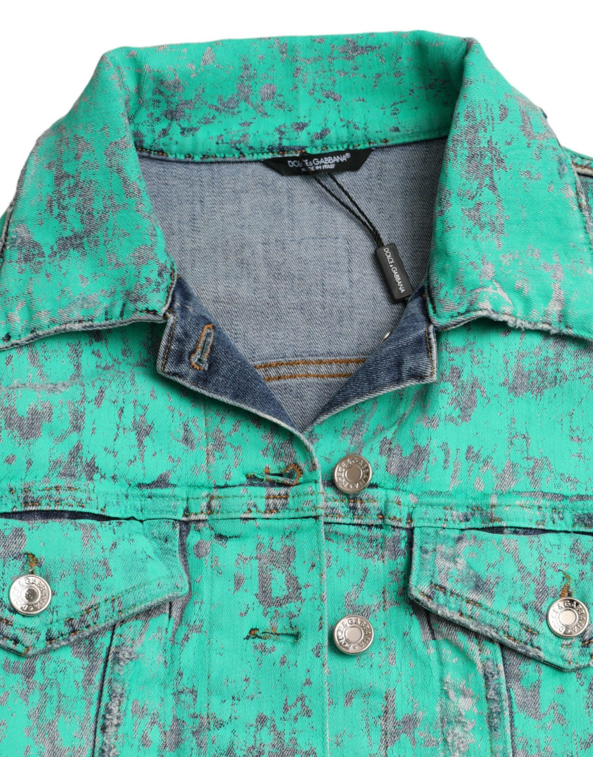 Veste courte en jean vert tie dye en coton Dolce &amp; Gabbana