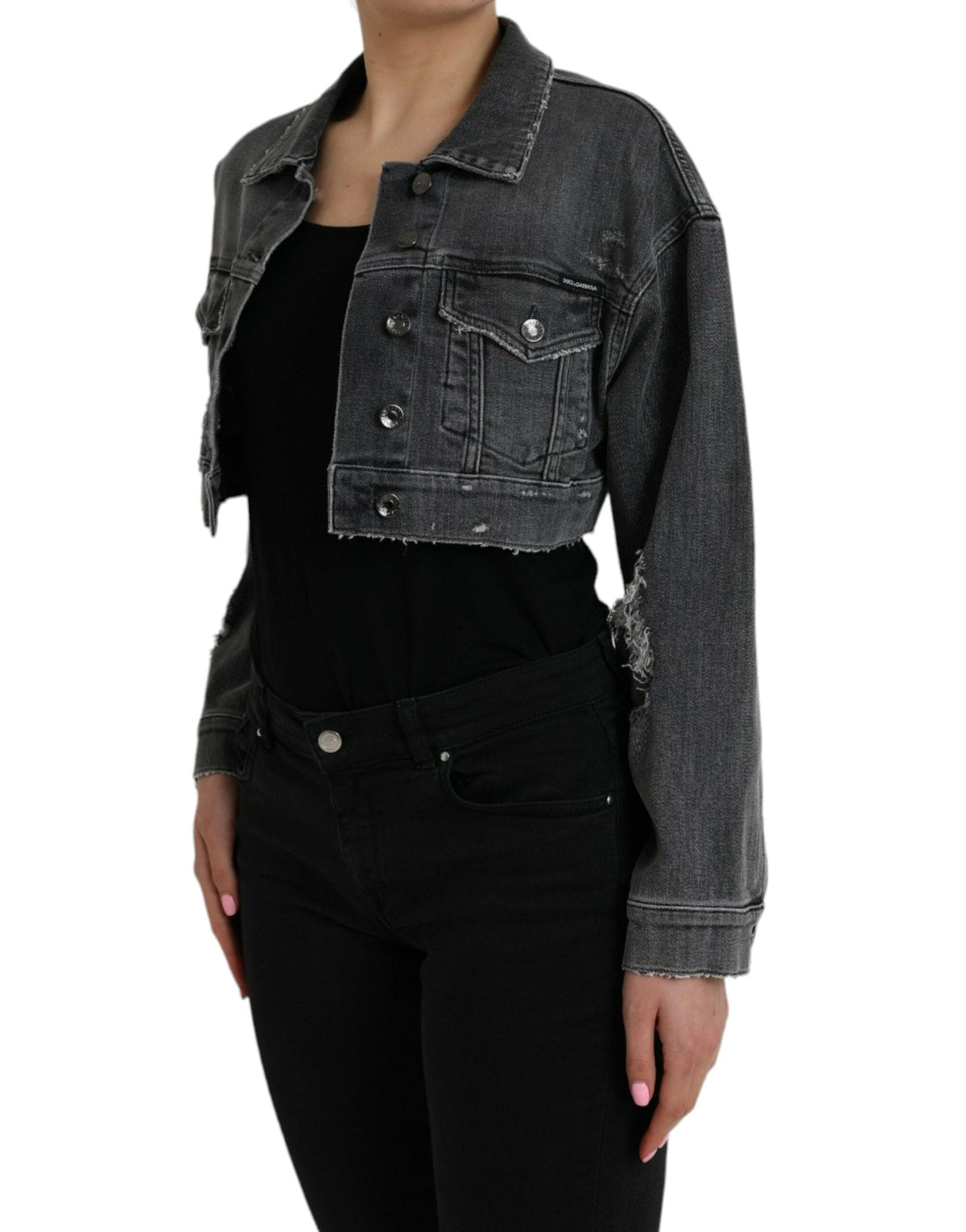 Veste courte en denim stretch en coton gris foncé Dolce &amp; Gabbana