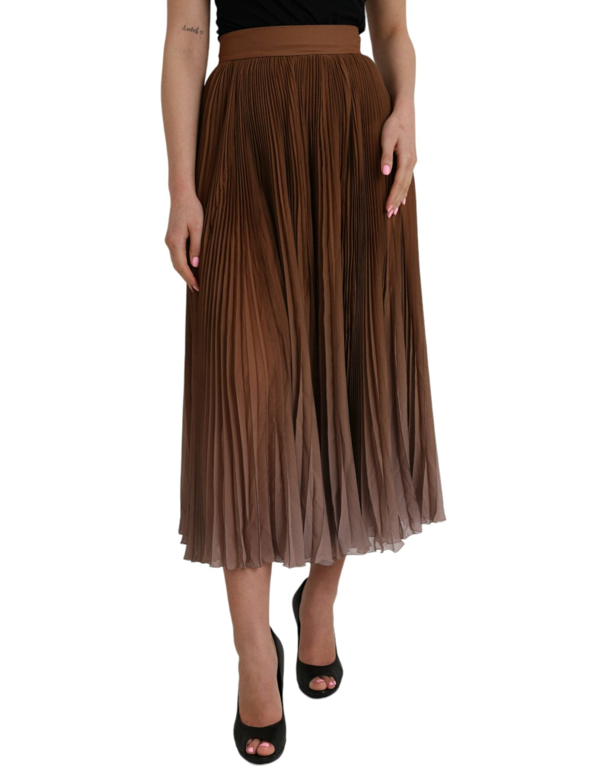 Jupe mi-longue plissée taille haute en polyester marron Dolce &amp; Gabbana