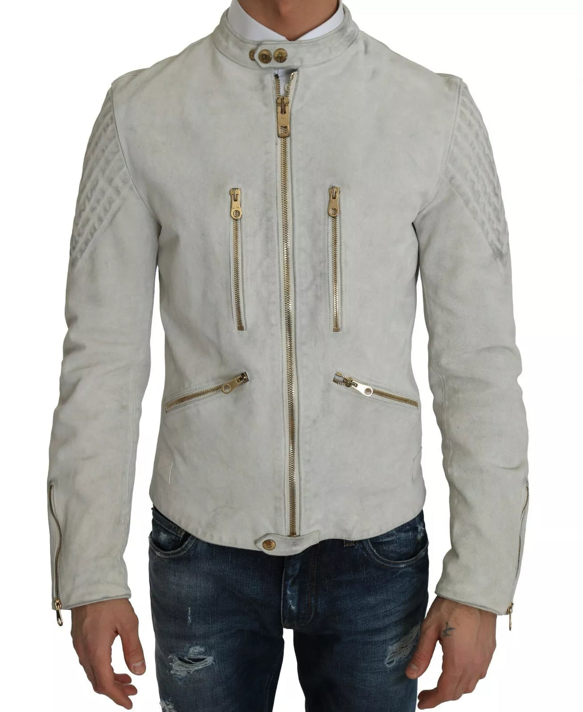 Veste de moto en cuir blanc Dolce &amp; Gabbana