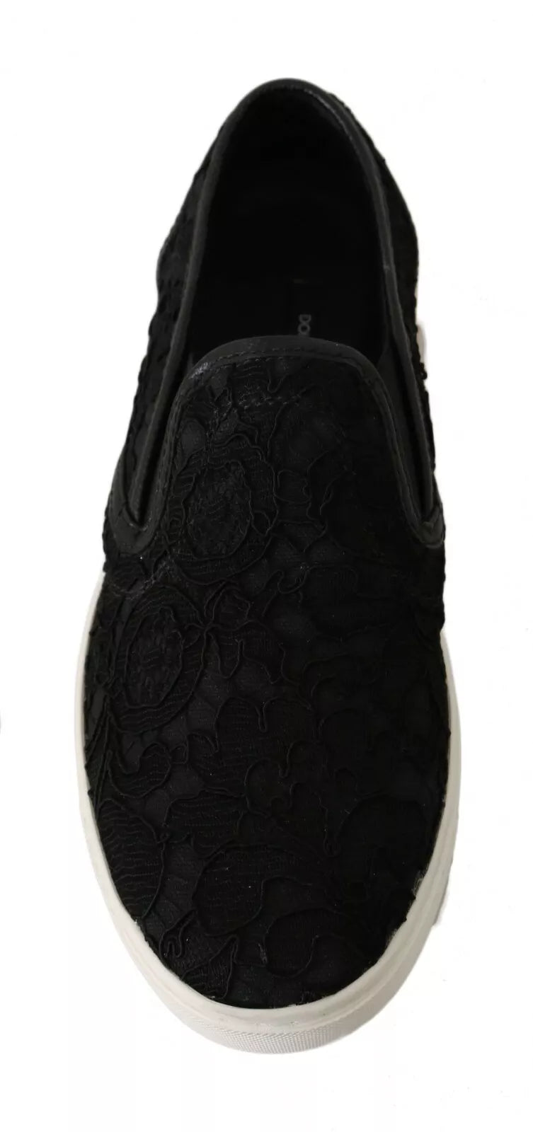 Zapatillas planas sin cordones con logo de cuero y encaje negro de Dolce &amp; Gabbana