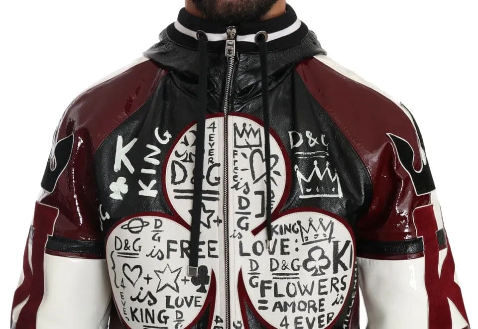 Veste à capuche en cuir noir bordeaux Dolce &amp; Gabbana DG King of Love