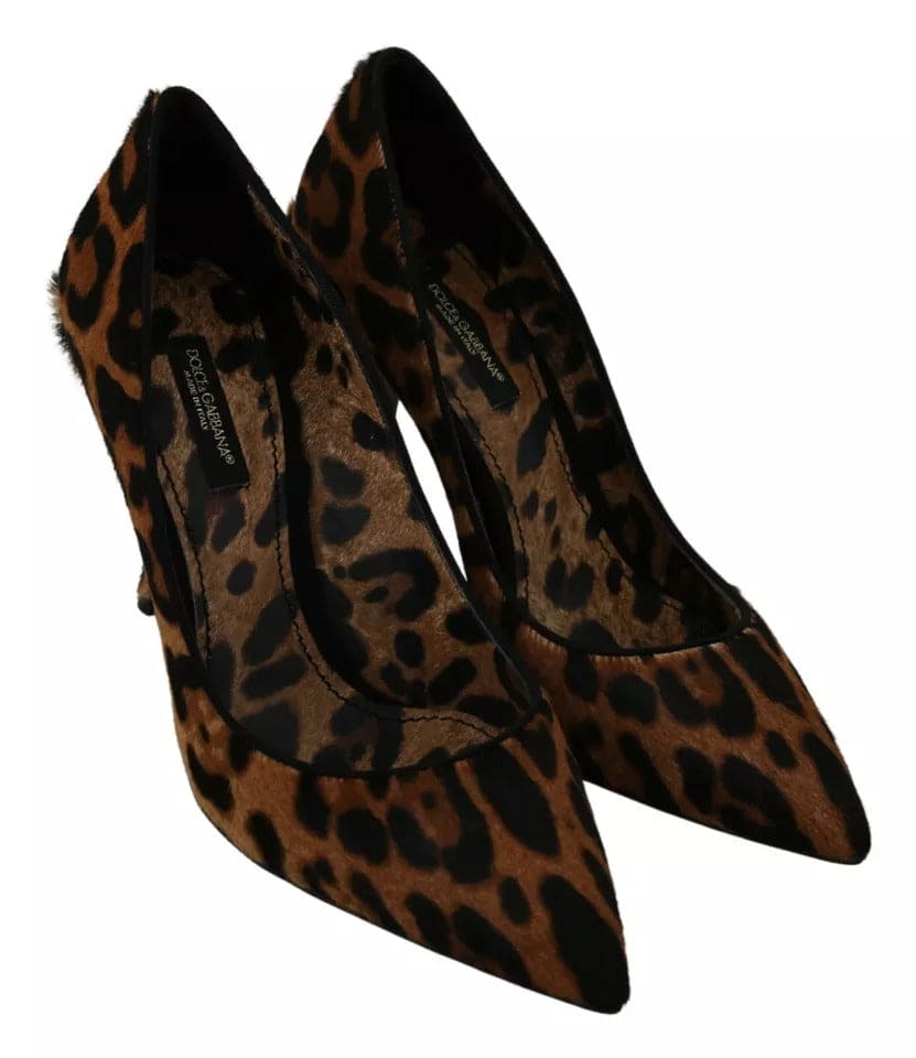 Zapatos de tacón de pelo de poni con estampado de leopardo marrón de Dolce &amp; Gabbana