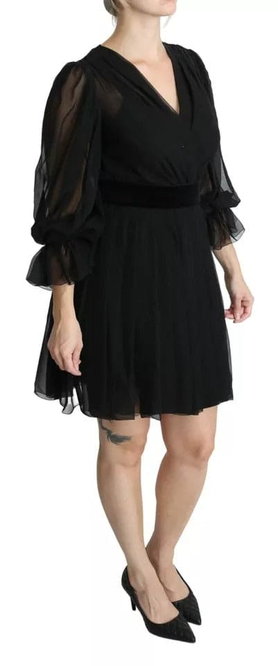 Robe courte plissée en soie mélangée noire Dolce &amp; Gabbana