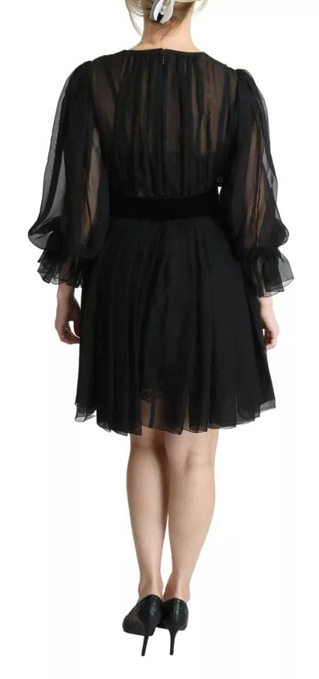 Robe courte plissée en soie mélangée noire Dolce &amp; Gabbana