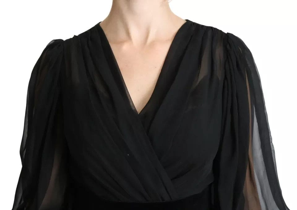 Robe courte plissée en soie mélangée noire Dolce &amp; Gabbana