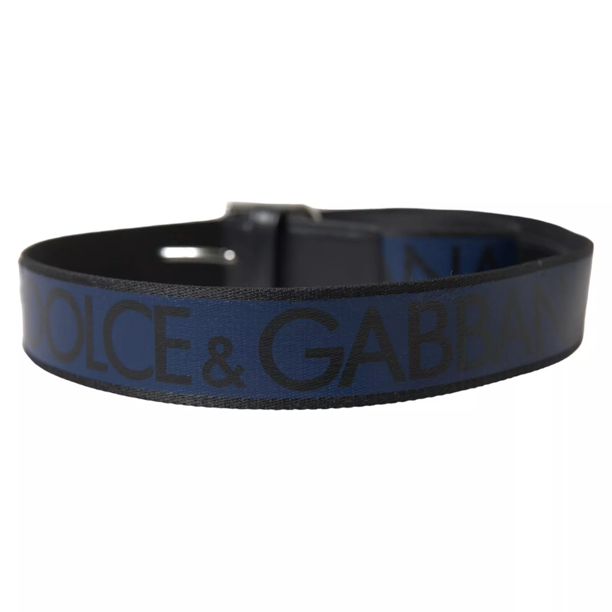 Ceinture Dolce &amp; Gabbana avec boucle en métal argenté et logo bleu et noir